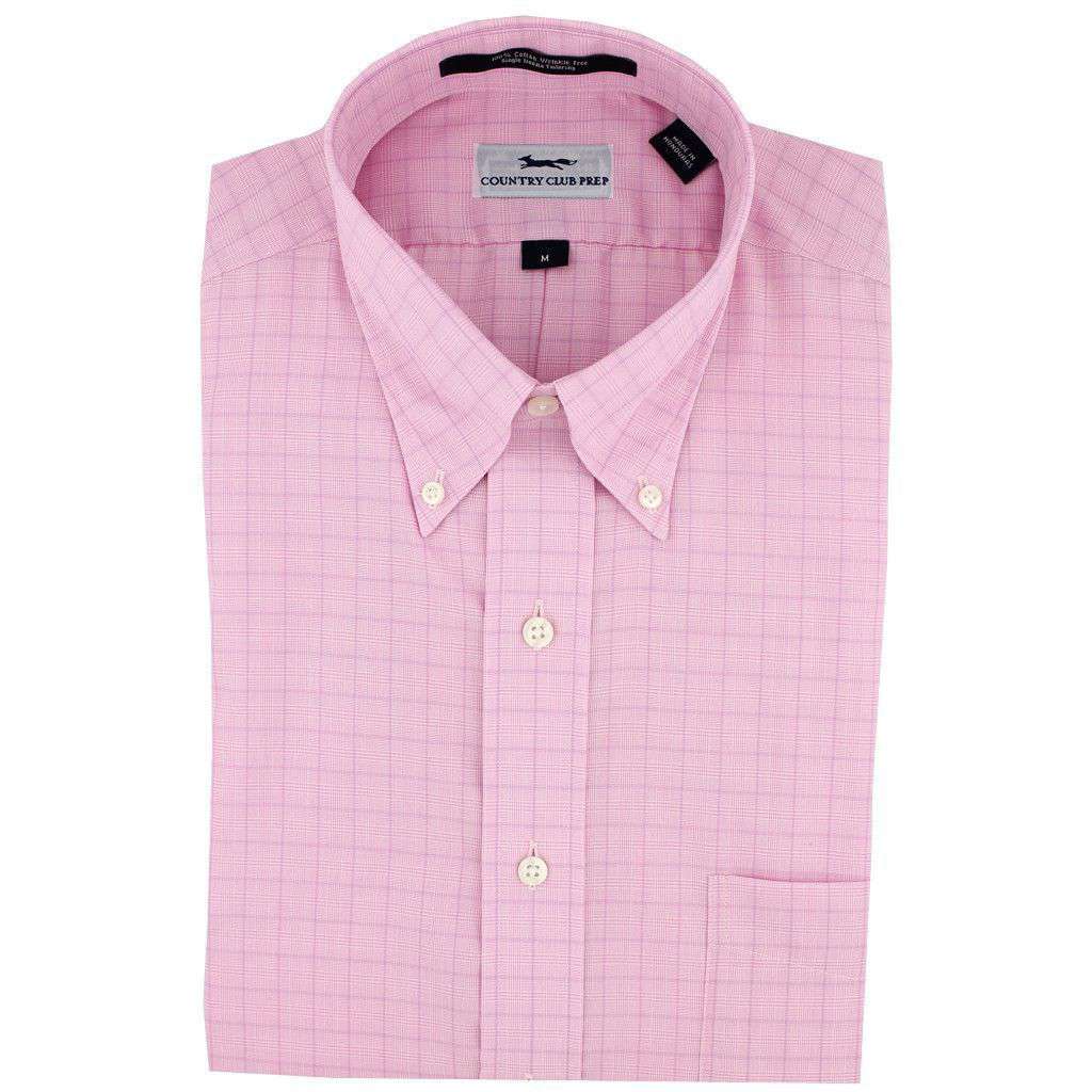 Button Down in Pink Window Pane Mini Check by Country Club Prep - Country Club Prep
