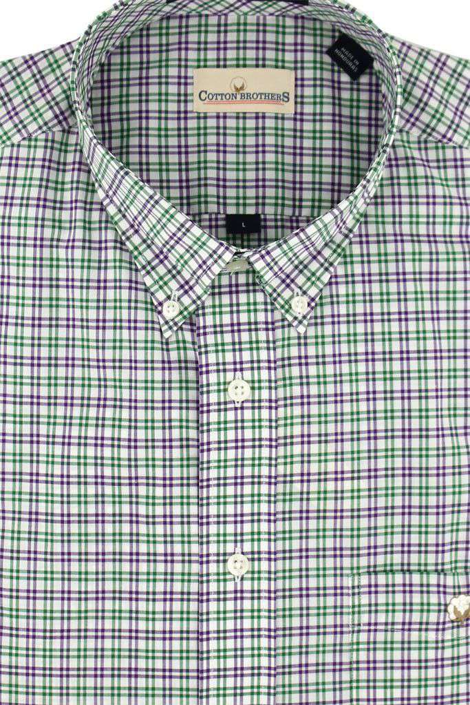 Button Down in Purple and Green Tattersall by Cotton Brothers - Country Club Prep