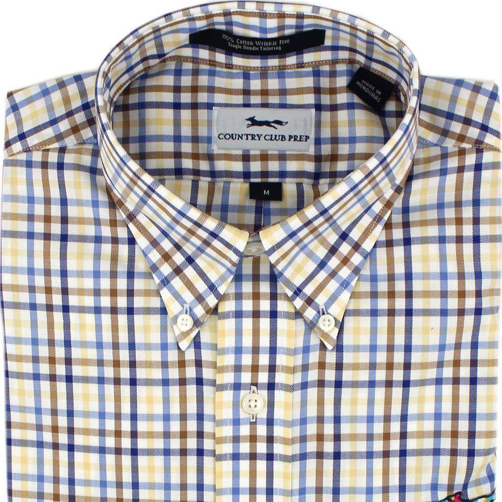 Button Down in Yellow and Chesnut Multi Check by Country Club Prep - Country Club Prep