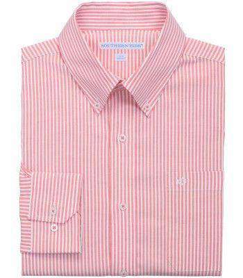 Castle Harbor Stripe Sport Shirt in Coral Beach by Southern Tide - Country Club Prep