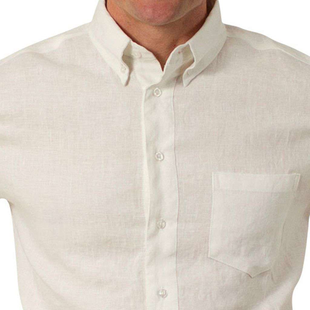 Chase Long Sleeve Linen Shirt in White by Castaway Clothing - Country Club Prep