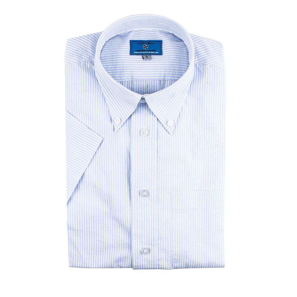 Chase Short Sleeve Shirt in Blue Seersucker by Castaway Clothing - Country Club Prep