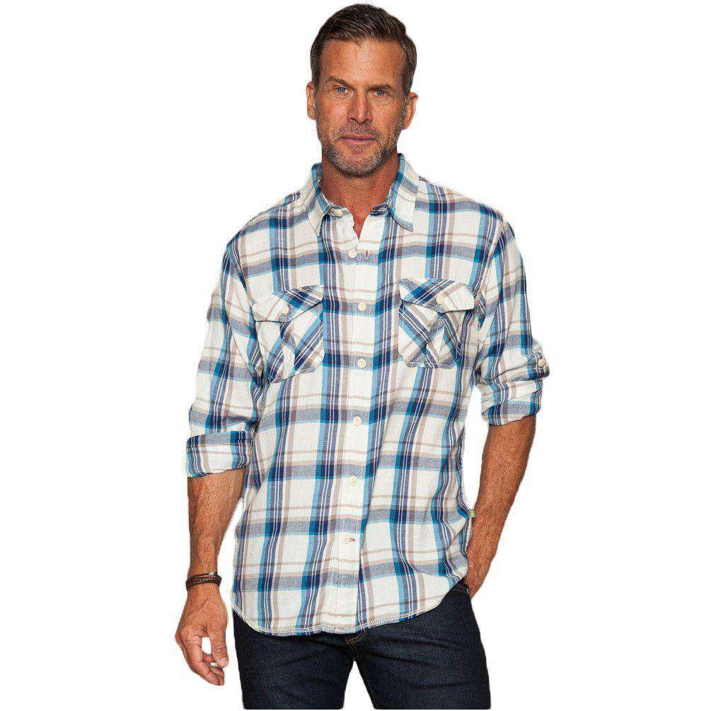 Chelsea Harley Flannel Long Sleeve Two Pocket Shirt in Blue/Natural by True Grit - Country Club Prep