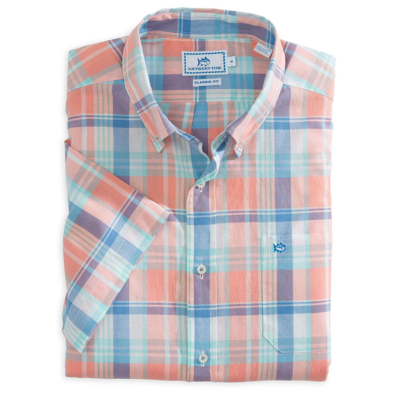Classic Short Sleeve Lambou Plaid Sport Shirt in Nectar Orange by Southern Tide - Country Club Prep