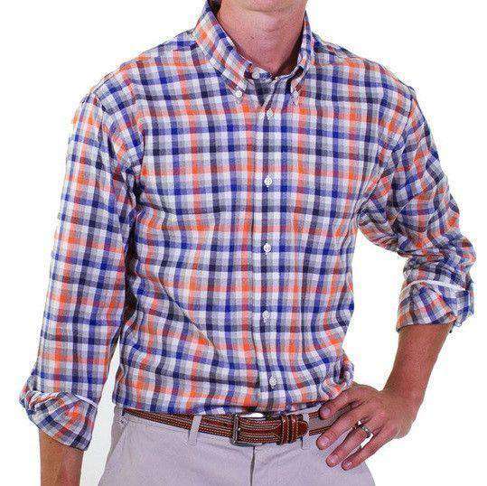 Classic Straight Gingham Wharf Shirt in Harvest Square Pumpkin by Castaway Clothing - Country Club Prep