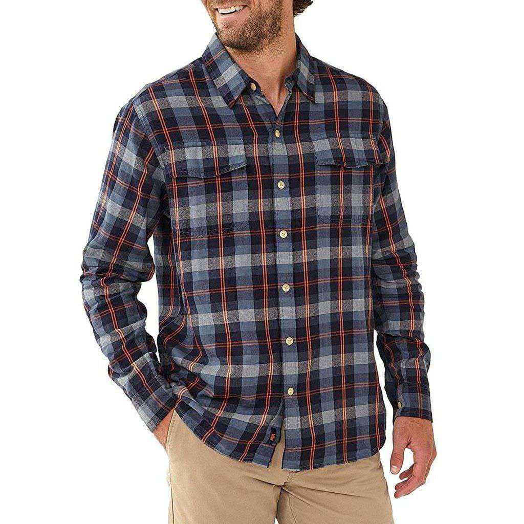 Conrad Plaid Woven Button Down In Navy/Orange by The Normal Brand - Country Club Prep