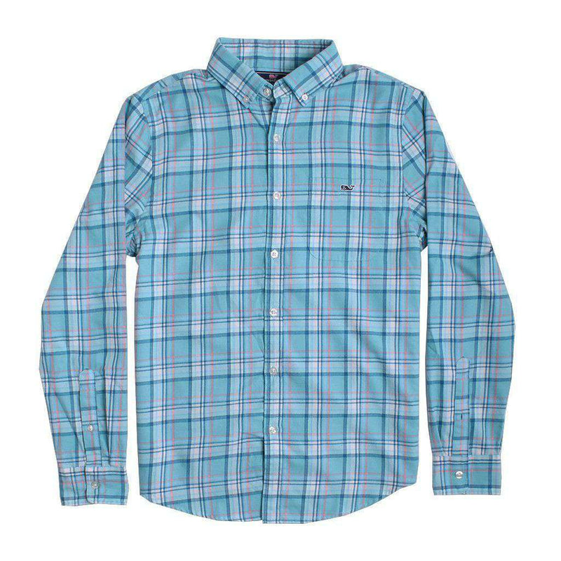 Custom Loblolly Plaid Performance Flannel Slim Tucker Shirt in Aqua Ocean by Vineyard Vines - Country Club Prep