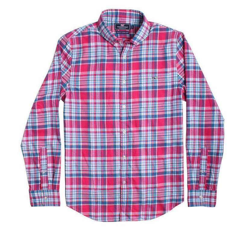 Custom Middleton Place Plaid Performance Flannel Slim Tucker Shirt in Rose Pink by Vineyard Vines - Country Club Prep