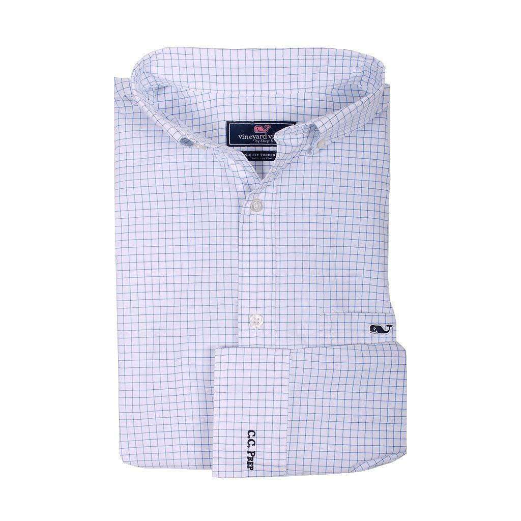 Custom Navy Beach Check Classic Tucker Shirt in Regatta Blue by Vineyard Vines - Country Club Prep