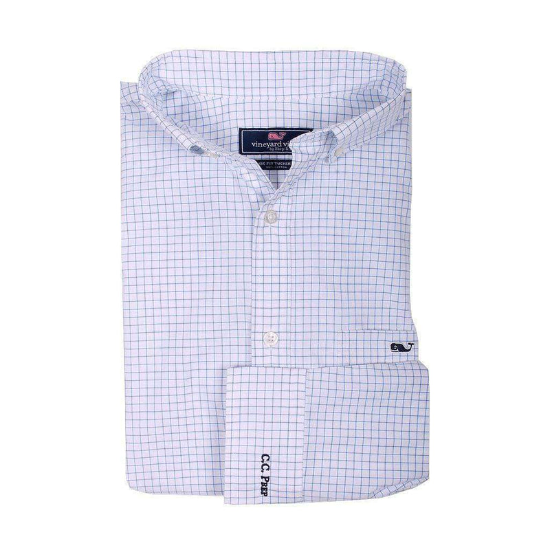 Custom Navy Beach Check Classic Tucker Shirt in Regatta Blue by Vineyard Vines - Country Club Prep