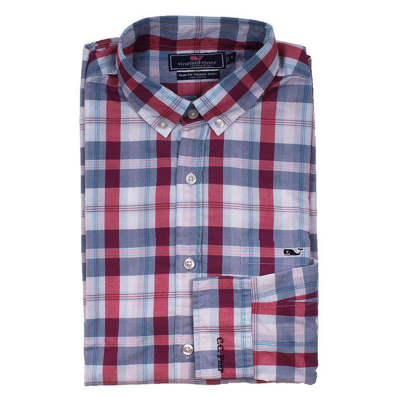 Custom Patriots Point Plaid Slim Tucker Shirt in Pomegranate by Vineyard Vines - Country Club Prep