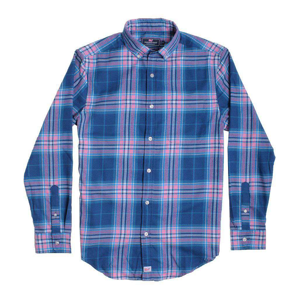 Custom Point Lobos Plaid Performance Flannel Classic Murray Shirt in Bahama Breeze by Vineyard Vines - Country Club Prep