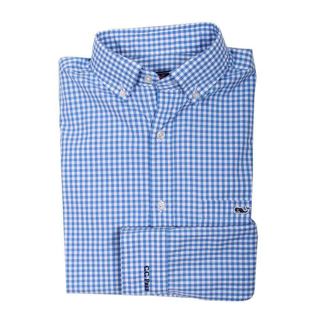 Custom Seafloor Gingham Classic Tucker Shirt in Hull Blue by Vineyard Vines - Country Club Prep