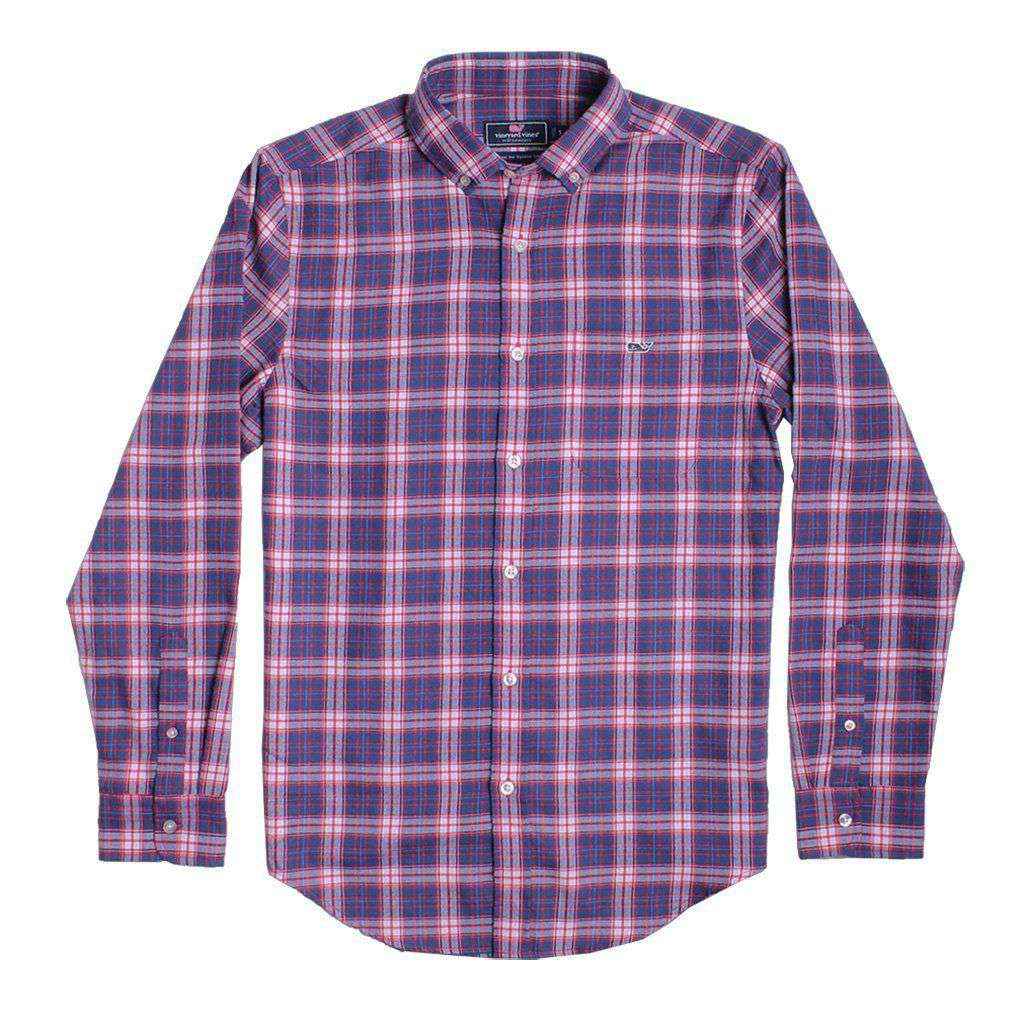 Custom Silver Peak Plaid Performance Flannel Classic Tucker Shirt in Barberry by Vineyard Vines - Country Club Prep