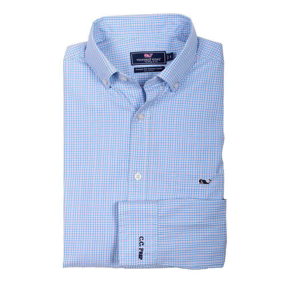 Custom Stowaway Plaid Classic Tucker Shirt in Ocean Breeze by Vineyard Vines - Country Club Prep