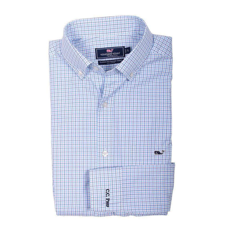 Custom Twin Pond Tattersall Classic Tucker Shirt in Ocean Breeze by Vineyard Vines - Country Club Prep