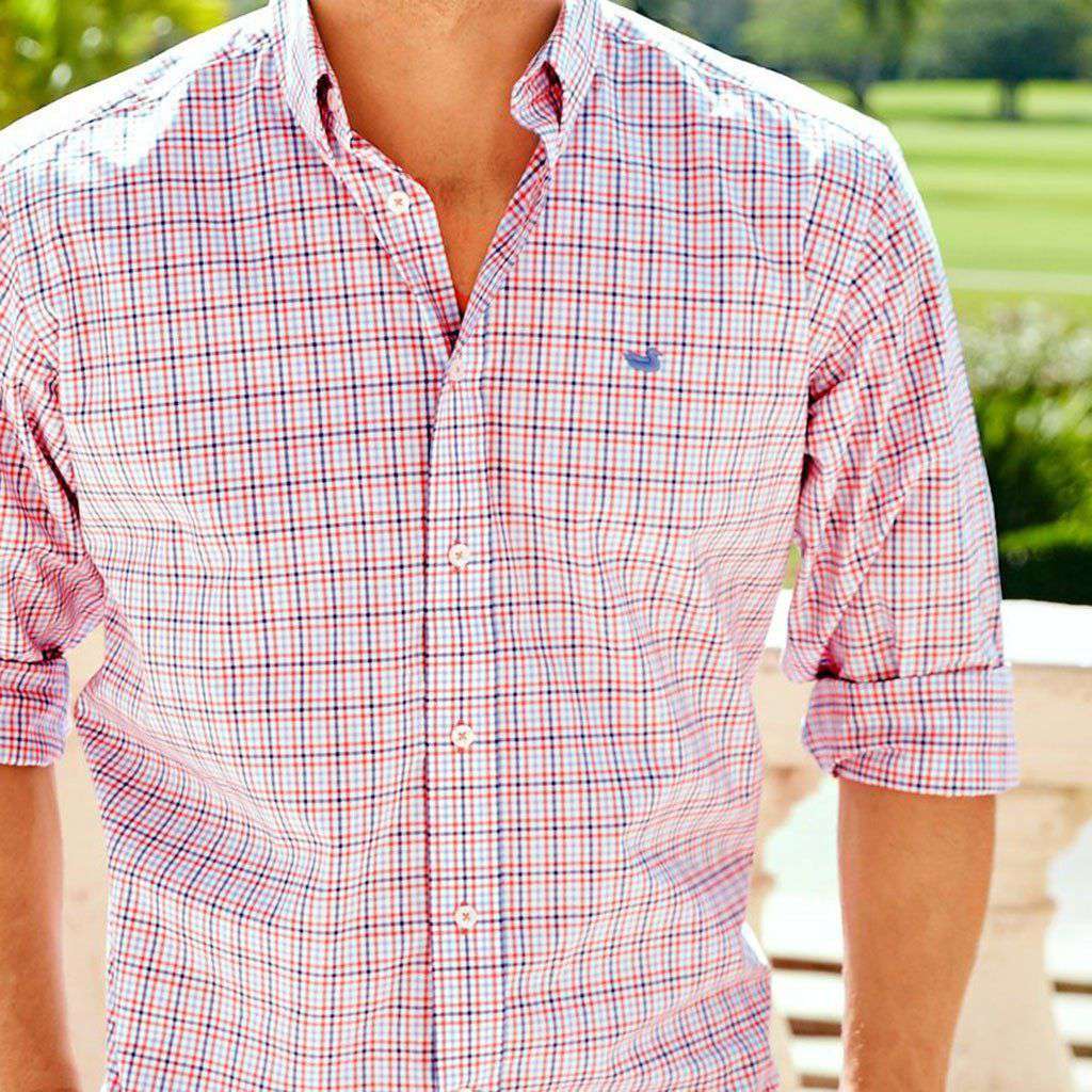 Dunlavy Check Dress Shirt in Navy and Bisque by Southern Marsh - Country Club Prep