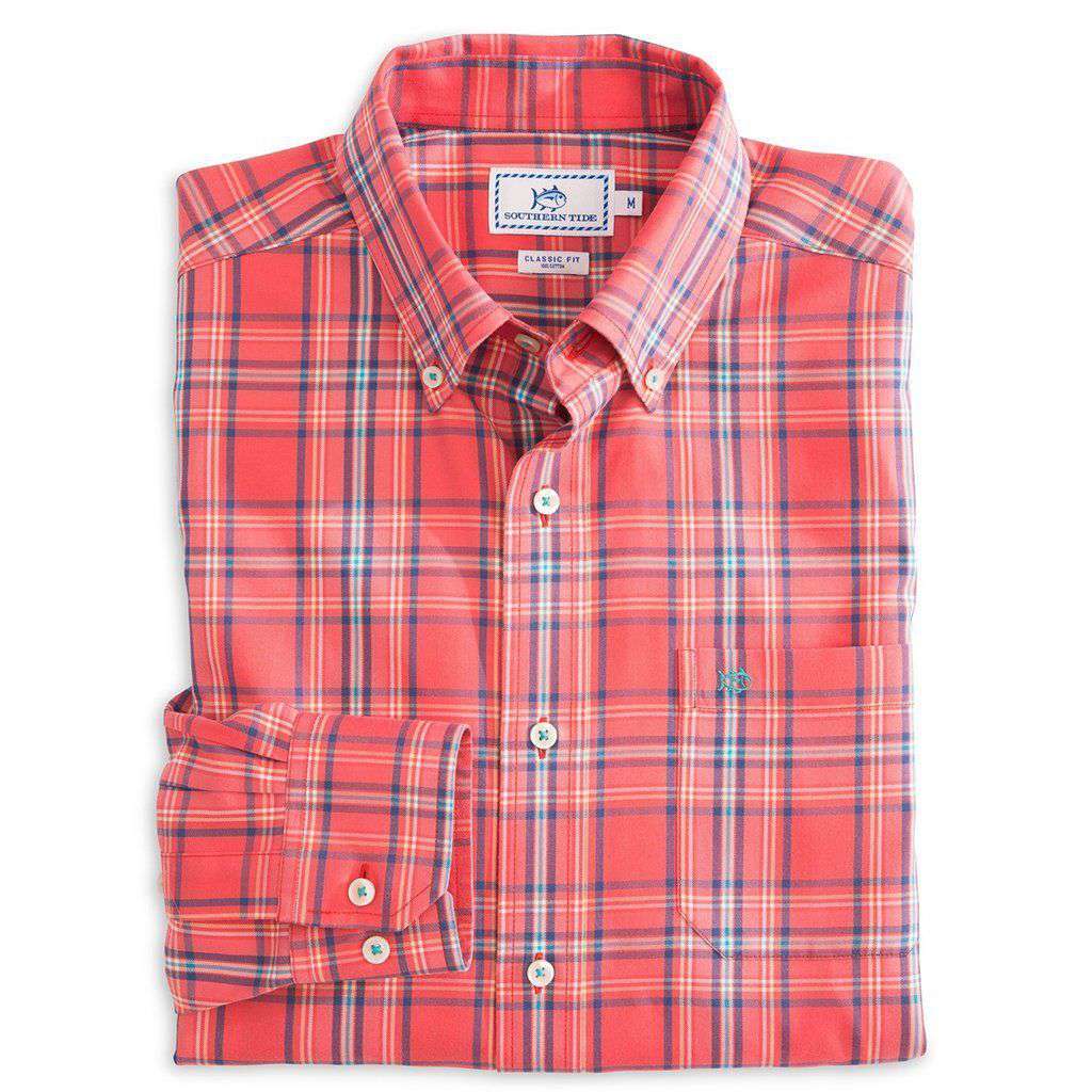 Flat Rock Plaid Sport Shirt in Spiced Coral by Southern Tide - Country Club Prep
