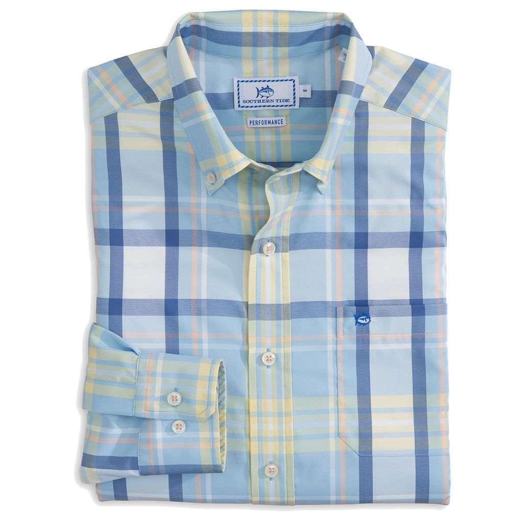 Freeport Plaid Intercoastal Performance Shirt in Sky Blue by Southern Tide - Country Club Prep