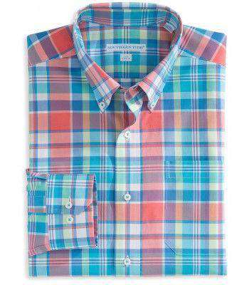 Full Throttle Tailored Sport Shirt in Coral Beach Plaid by Southern Tide - Country Club Prep