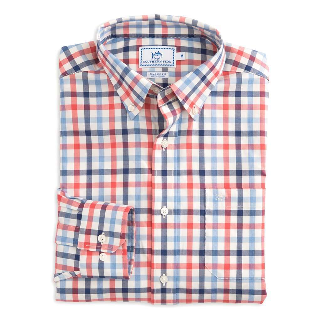 Gap Creek Multi-Gingham Sport Shirt in Spiced Coral by Southern Tide - Country Club Prep