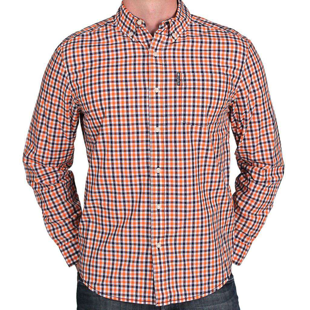 orange gingham mens dress shirt Johnston & Murphy Men's Game Day XC4 Long-Sleeve Gingham Shirt - Rust - Size L
