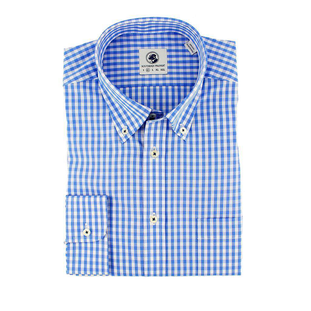 Goal Line Shirt in Blue Gingham by Southern Proper - Country Club Prep