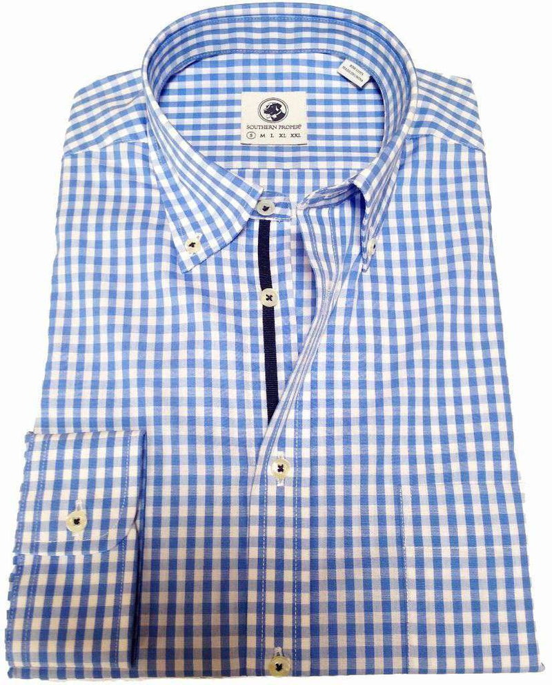 Goal Line Shirt in Blue Gingham by Southern Proper - Country Club Prep