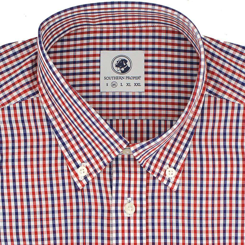 Goal Line Shirt in Navy & Red Check by Southern Proper - Country Club Prep