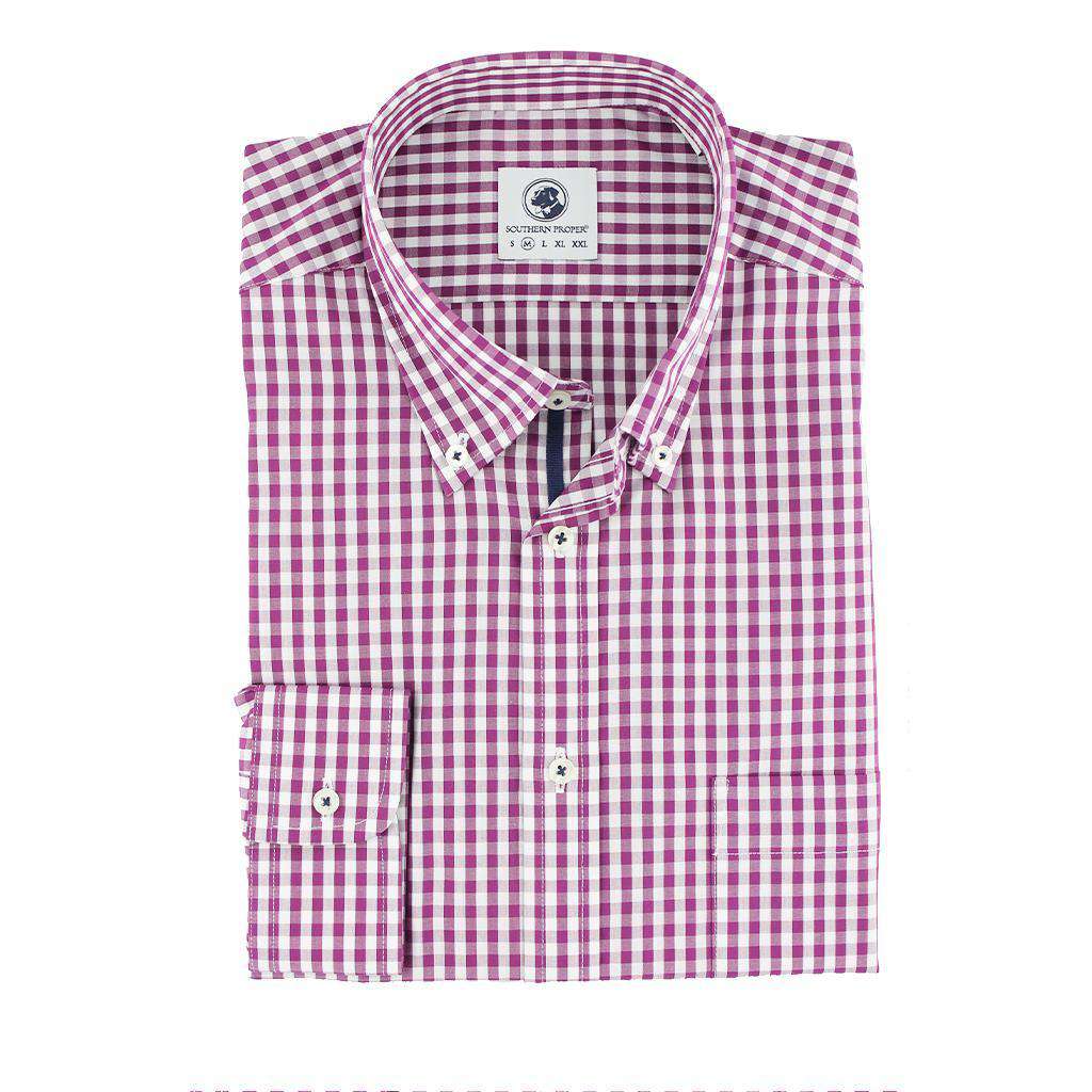 Goal Line Shirt in Purple Gingham by Southern Proper - Country Club Prep