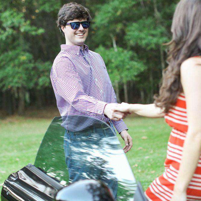 Goal Line Shirt in Purple Gingham by Southern Proper - Country Club Prep