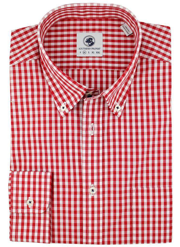 Goal Line Shirt in Red Gingham by Southern Proper - Country Club Prep