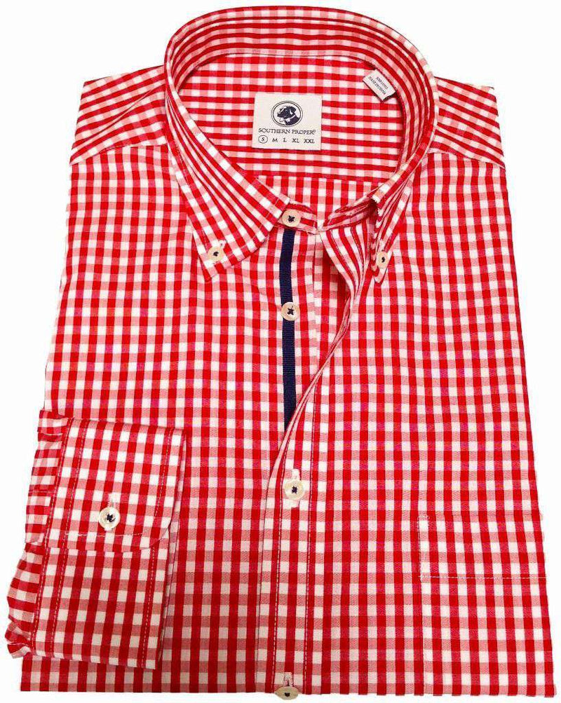 Goal Line Shirt in Red Gingham by Southern Proper - Country Club Prep