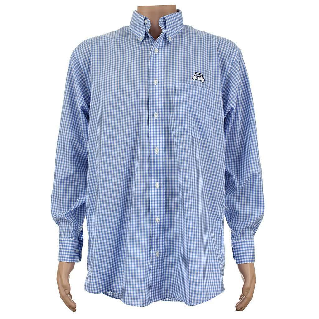 Golfcart Embroidered Button Down in Blue Gingham by Country Club Prep - Country Club Prep