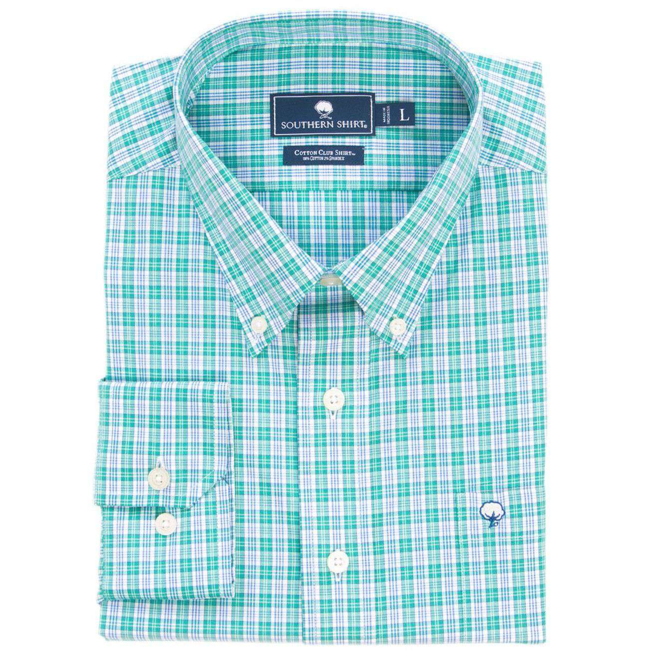 Southern Shirt Company Harbor Plaid Cotton Club Shirt in Sea Green   Country Club Prep