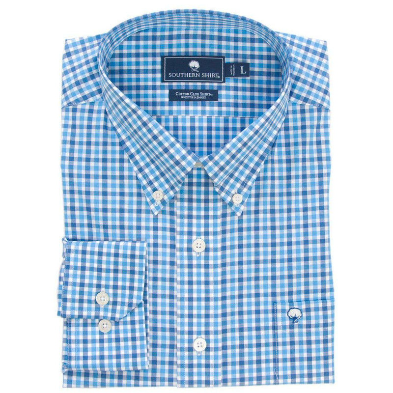 Jameson Check Cotton Club Shirt in Azure Blue by The Southern Shirt Co. - Country Club Prep