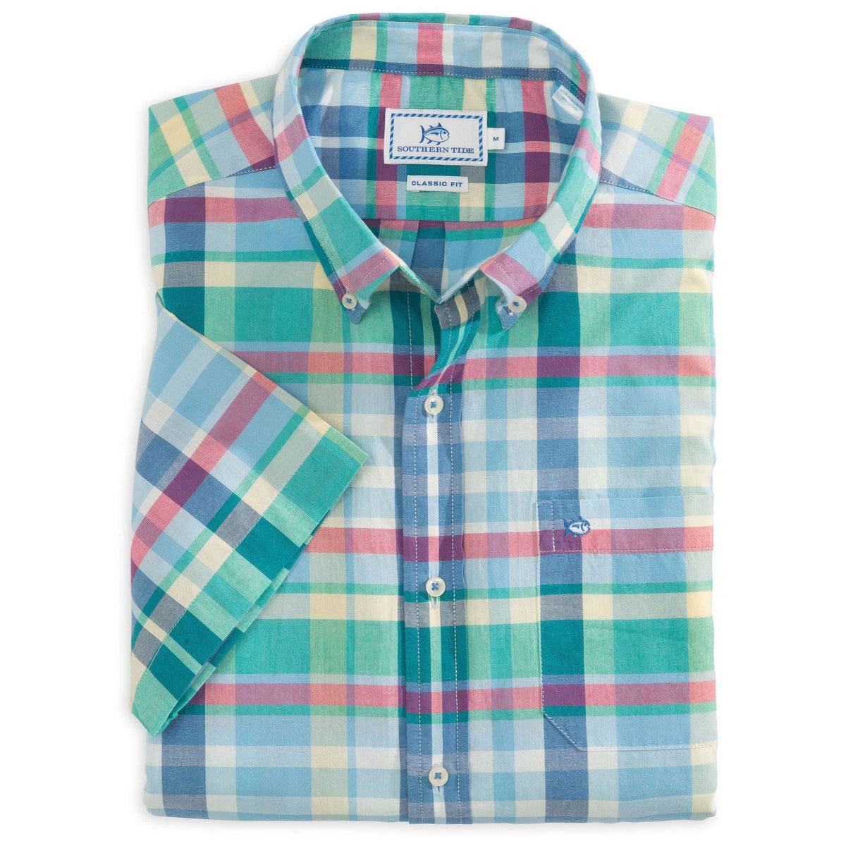 Lafayette Square Plaid Short Sleeve Sport Shirt in Blue Stream by Southern Tide - Country Club Prep