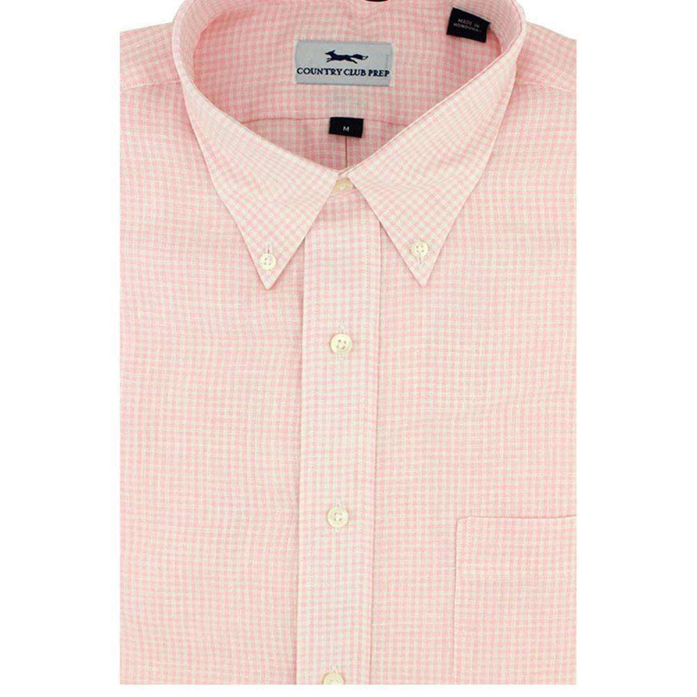 Linen Button Down in Pink Mini Gingham by Country Club Prep - Country Club Prep