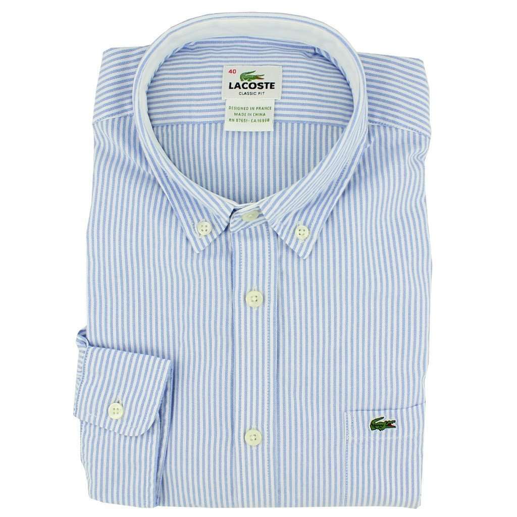 Long Sleeve Classic Pinstripe Oxford Button Down by Lacoste - Country Club Prep
