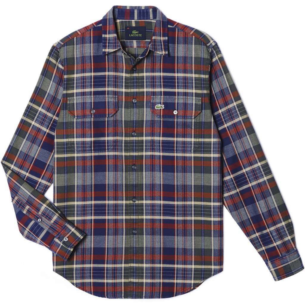Long Sleeve Woven Flannel in Plaid by Lacoste - Country Club Prep