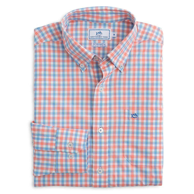 Market Square Gingham Intercoastal Performance Shirt in Nectar Coral by Southern Tide - Country Club Prep