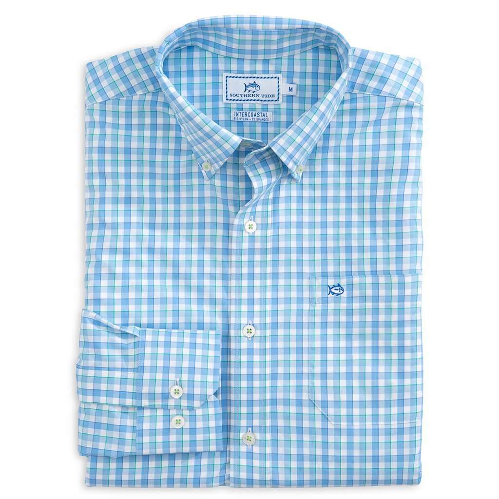 Market Square Gingham Intercoastal Performance Shirt in Ocean Channel by Southern Tide - Country Club Prep