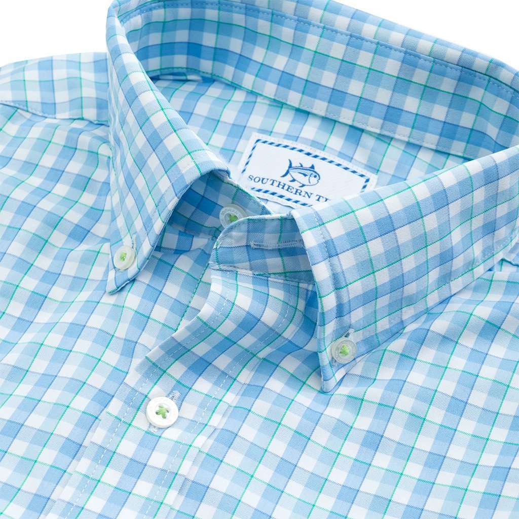 Market Square Gingham Intercoastal Performance Shirt in Ocean Channel by Southern Tide - Country Club Prep