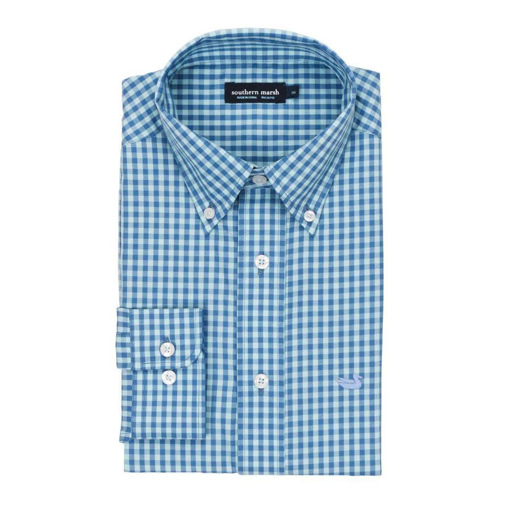 Memphis Gingham Dress Shirt in Slate and Mint by Southern Marsh - Country Club Prep
