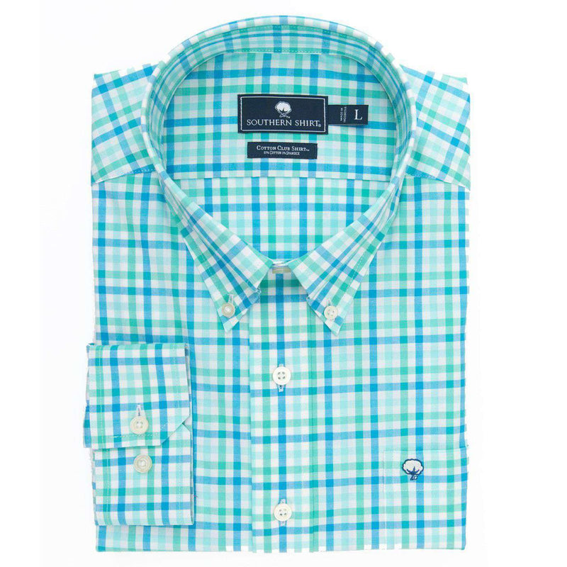 Southern Shirt Company Midtown Plaid Cotton Club Shirt in Aqua Green Country Club Prep Southern Shirt Company Midtown Plaid Cotton Club Shirt in Aqua Green Country Club Prep