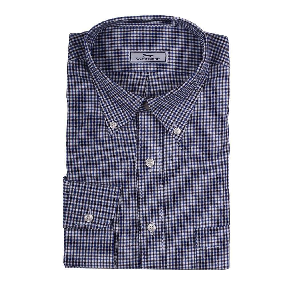 Mini Check Button Down in Blue and White by Country Club Prep - Country Club Prep
