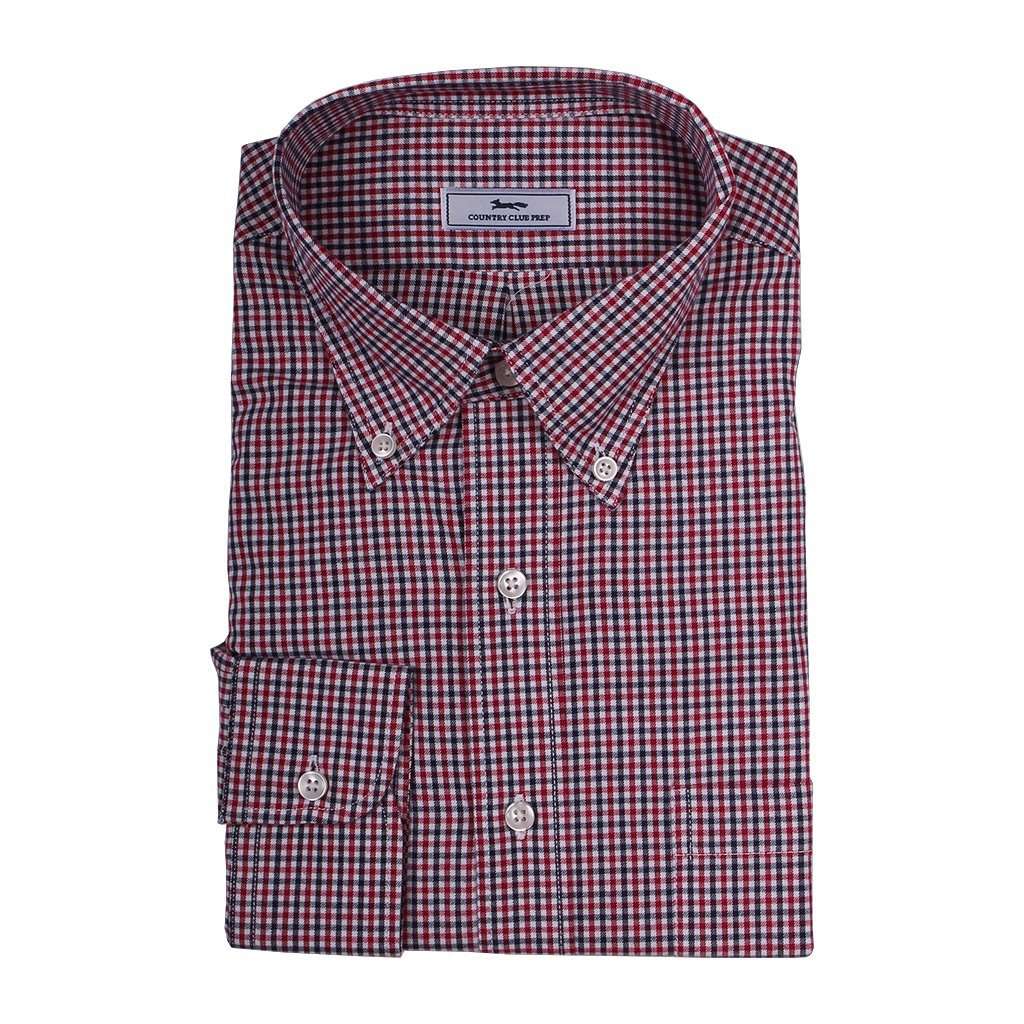 Country Club Prep Mini Check Button Down in Red and White