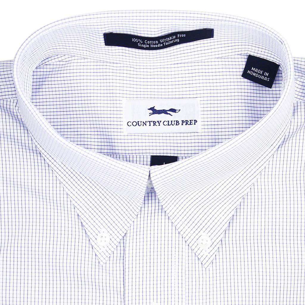Mini Cross Check Button Down in Blue by Country Club Prep - Country Club Prep