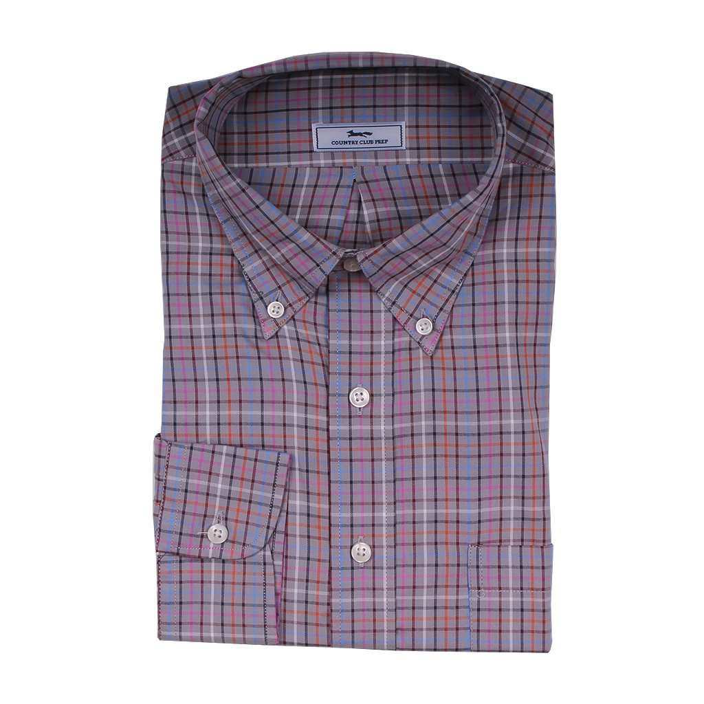 Multi Check Button Down in Grey with Black and Orange by Country Club Prep - Country Club Prep