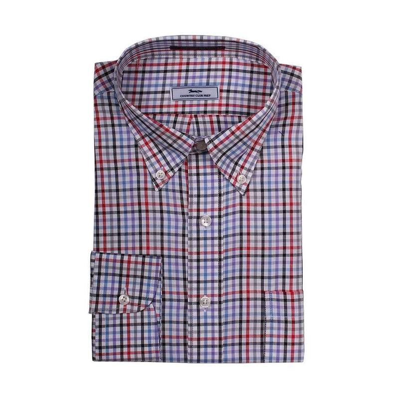 Multi Check Button Down in White with Black and Red by Country Club Prep - Country Club Prep